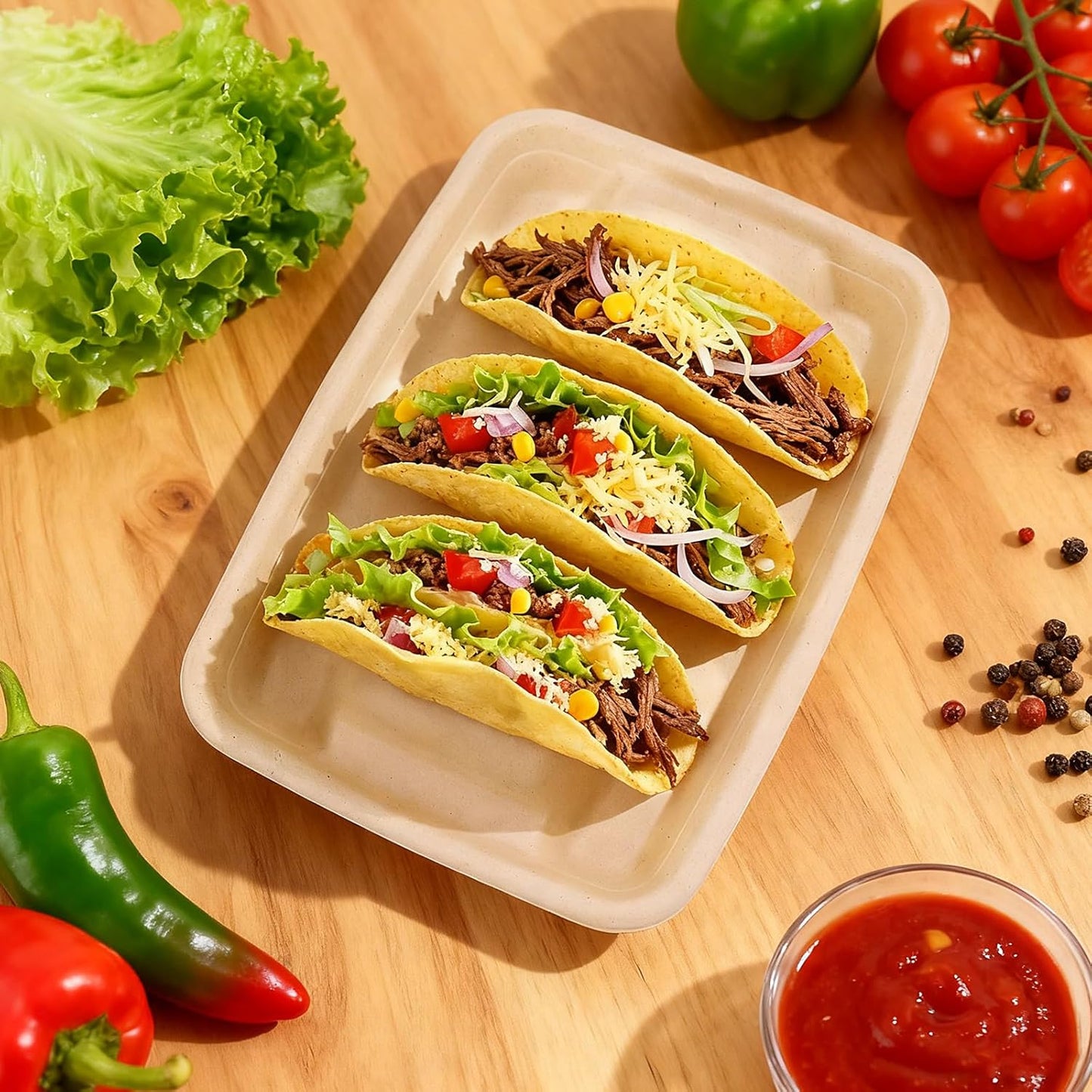 Disposable Taco Holders 24 Pack, Paper Taco Trays for Taco Bar, Includes 100 Grease-Resistant Liners & 100 Serving Gloves