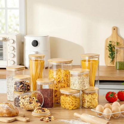 Extra Large Square Glass Flour & Sugar Storage Containers with Airtight Lids, 168 floz - 2 Pack Glass Jars with Bamboo Lids for Pantry, Air tight Food Storage Containers for Cereal, Pasta, Rice