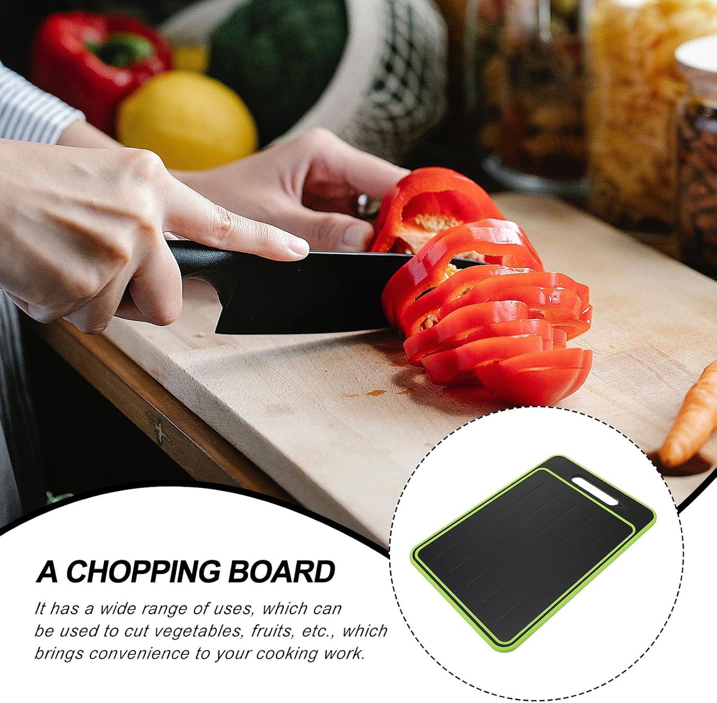 VICASKY Double-sided Cutting Board Mat for Meat and Vegetables, Anti-skid Thawing and Kneading Board, Black-green Square Chopping Panel for Kitchen Food Prep