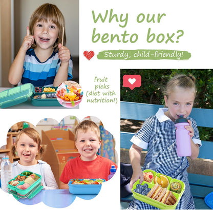 QQKO Bento Lunch Box for Kids Girls Boys, Toddler Kids Lunch Boxes for School, Lunch Containers for Adults with 4 Compartments, Sauce Container, Utensils, Food Picks and Muffin Cups, Purple