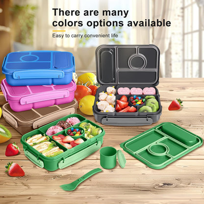 Amathley Bento Box Adult Lunch Box Kids,Lunch Containers for Adults/Kids/Toddler,5 Compartments Bento Lunch Box with Sauce Vontainers,Microwave & Dishwasher & Freezer Safe,BPA-Free (Blue)