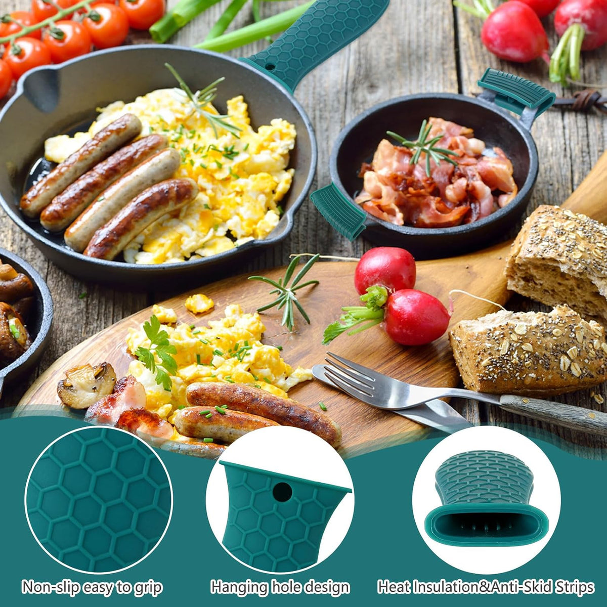 Patelai 8Pcs Silicone Cast Iron Handle Cover,Black