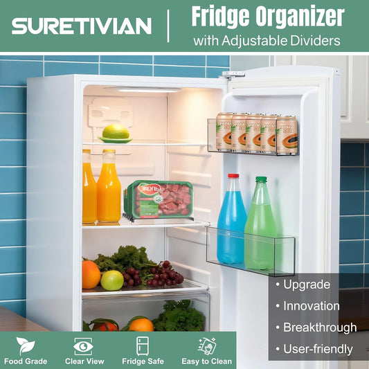 SURETIVIAN Freezer Organizer 12” Visible Fridge Organizer Rack with Removable Dividers and Handles, Freely Adjustable, Fits Refrigerator Frozen Meals, Lunch Meat Box, Cheeses (Mint Green)