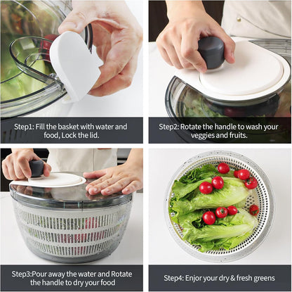 Cambom Salad Spinner Lettuce Spinner, Wash, Spin & Dry Salad Greens, Vegetable Washer Salad Dryer With Rotary Handle for Fruits & Vegetables, High Efficiency Vegetable Spinner Kitchen Gadget 3Qt Black