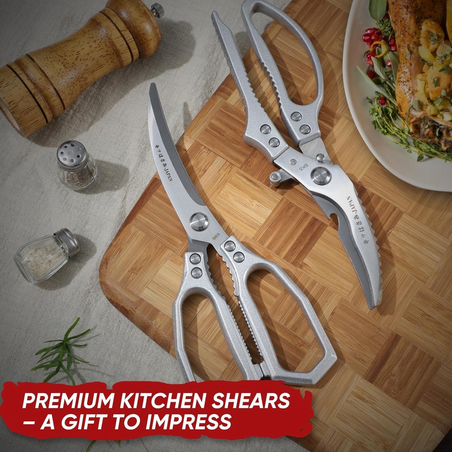 TIVOLI Kitchen Scissors Set Silver,Japanese Stainless Steel Kitchen Shears for Food, Heavy Duty Poultry Shears, Food Scissors for Meat,Chicken Bones and Turkey,Ideal Gift