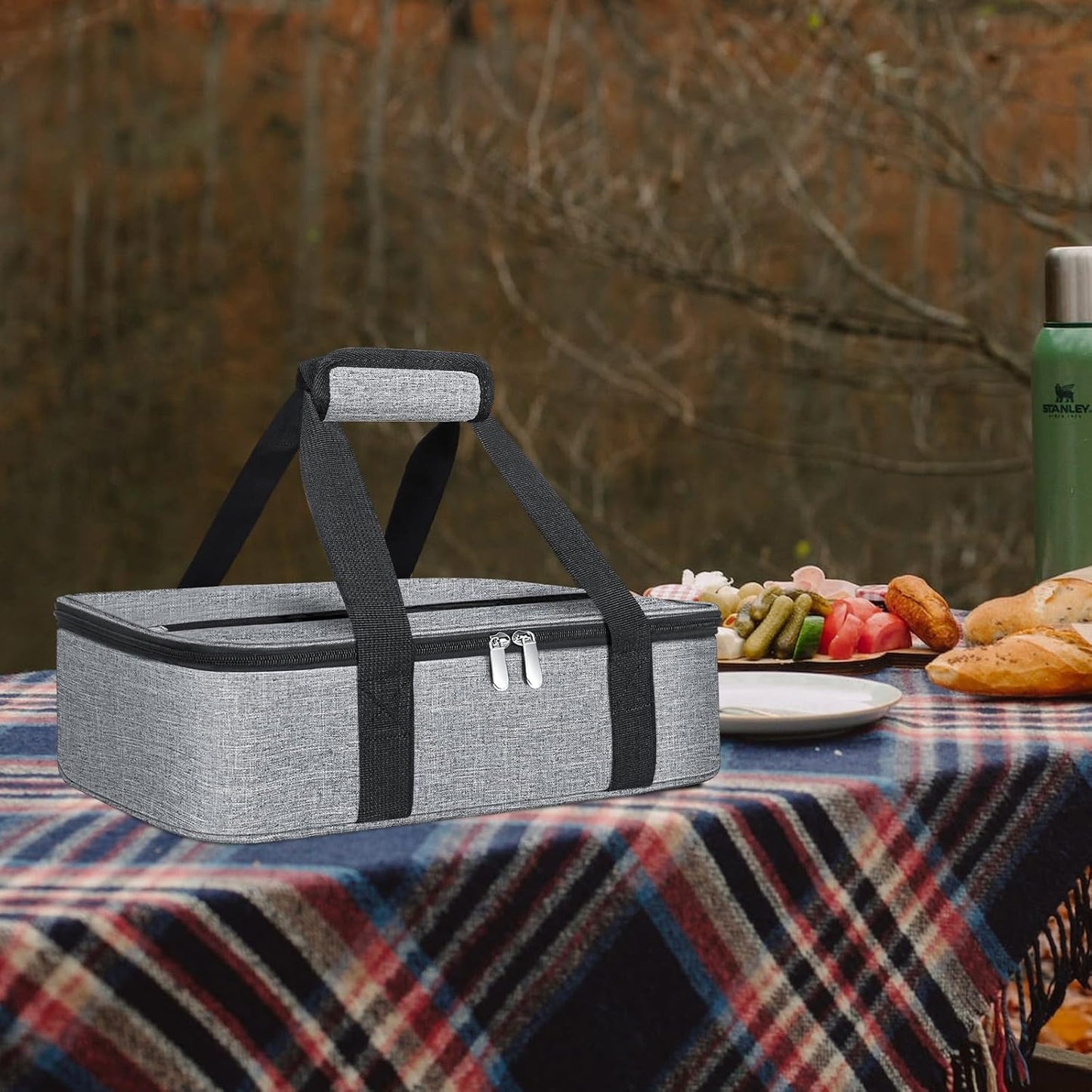 esouler Insulated Casserole Carrier - Casserole Carriers for Hot or Cold Food - Lasagna Lugger Dish Carrier, Thermal Lunch Bag for Potluck Parties, Picnic, Travel, Fits 9" x 13" Baking Dish, Grey