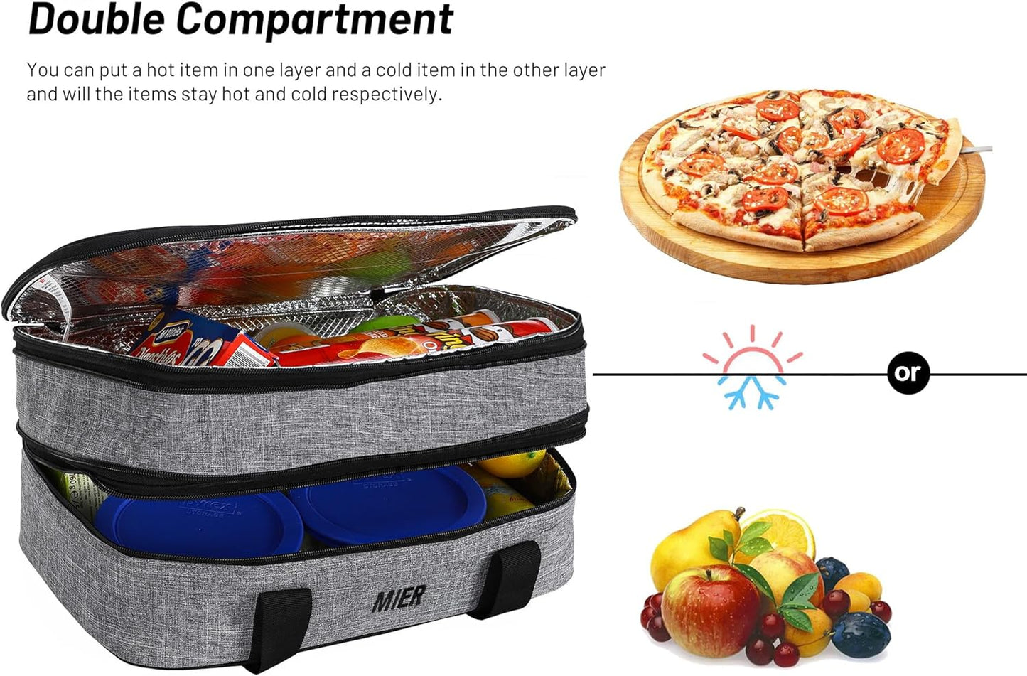 MIER Insulated Double Casserole Carrier Bag for Lasagna Lugger, Potluck Parties, Picnic, Beach, Fits 9 x 13 Inches Baking Dish, Casserole Dish, Expandable, Dark Blue