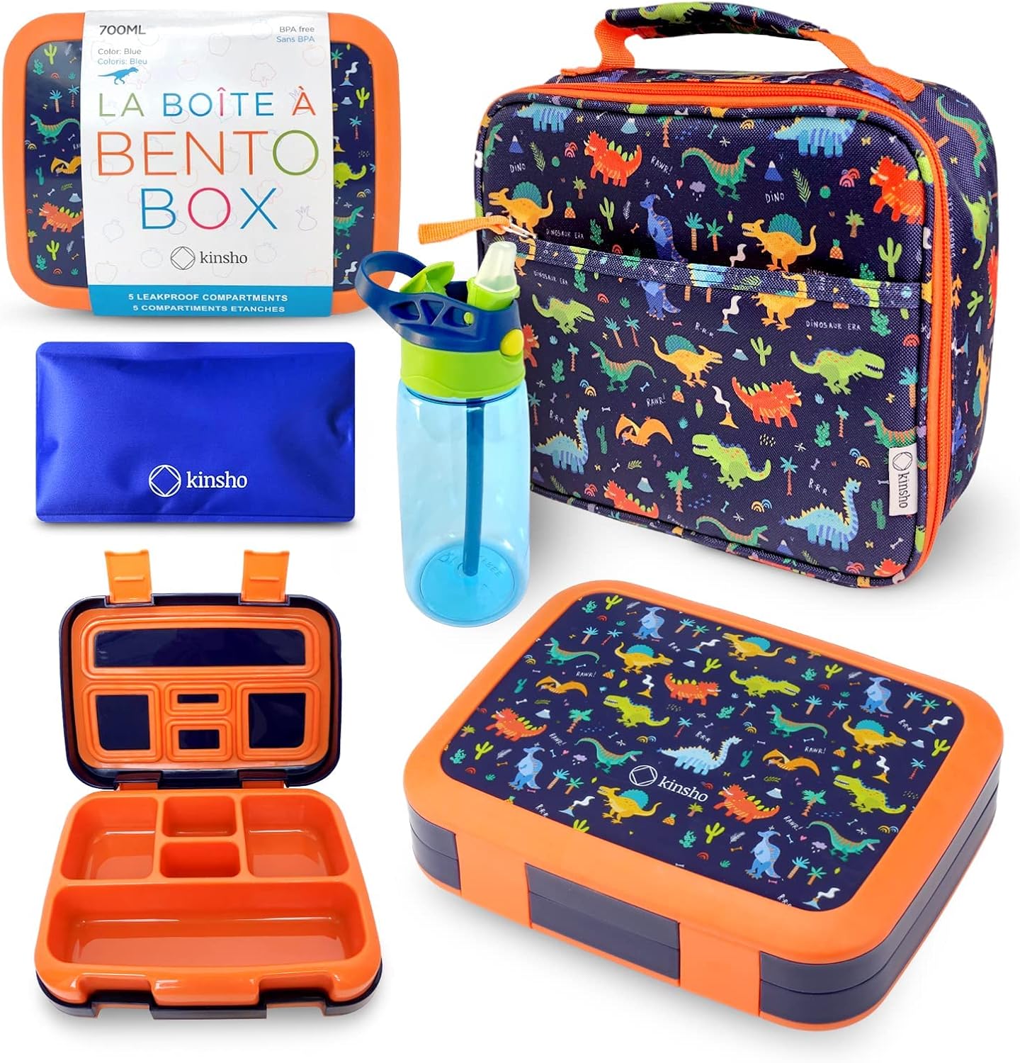 Kinsho Bento Lunch Box for Kids Toddlers, 5 Portion Control Sections, BPA Free Removable Plastic Tray, Pre-School Kid Toddler Daycare Lunches, Snack Container Ages 3 to 7 (Blue Space Rockets)