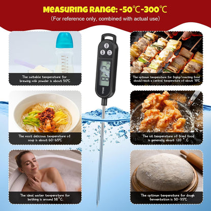 Copkim Instant Read Meat Thermometer Long Probe,Black, White, Red