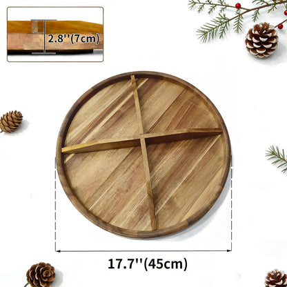Utoplike Extra Large Acacia Wood Serving Tray, 23.6'' Round Charcuterie Board, Cheese Board with Rotating Base Raised Edge and Removable Dividers for Food, Snacks, Party, Dining