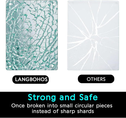 LANGBOHOS Tempered Glass Cutting Boards for Kitchen,Clear Cutting Board for Countertop,Non-slip Chopping Board,Table protection, Heat Resistant, Shatter Resistant (Clear, Set of 4)
