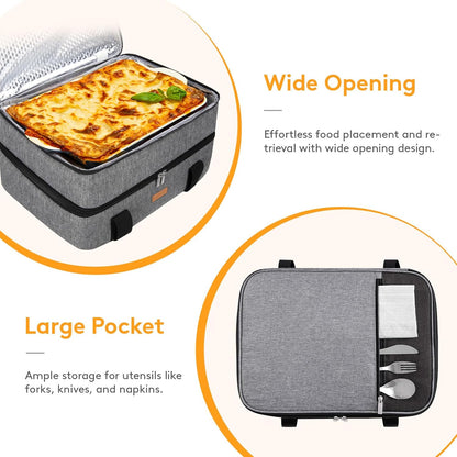 LUNCIA Insulated Single Decker Casserole Carrier, Lasagna Lugger Tote Keeps Food Hot or Cold, Thermal Lunch Bag for Potluck Parties, Picnic and Cookouts, Fits 9" x 13" Baking Dish, Black