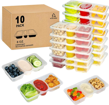 MACTANO 8 OZ Reusable Snack Containers with Lids, New 3 Compartment Condiment Snack Pack Containers 40 Sets