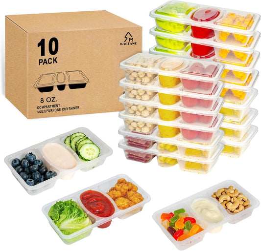 MACTANO 8 OZ Reusable Snack Containers with Lids, New 3 Compartment Condiment Snack Pack Containers 40 Sets