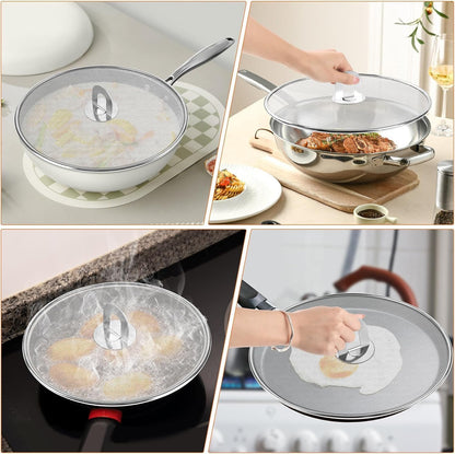 Splatter Screen for Frying Pan & Food Strainer,13 Inch Stainless Steel Grease Splatter Guard,Shield from Splashing Oil, Dishwasher Safe(Red)