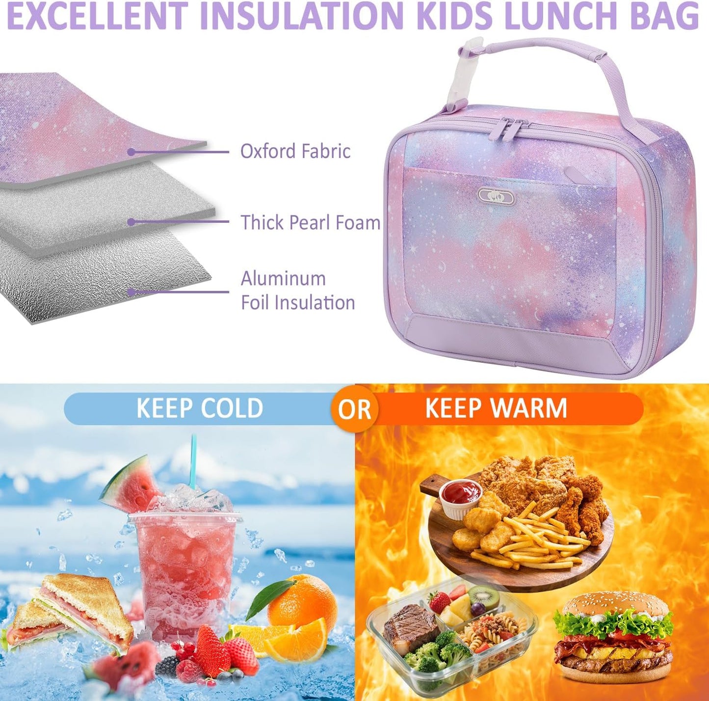 Lunch Box Kids Insulated Lunch Bag for Boys Girls Cute Reusable Lunch Tote Bag Waterproof Portable Thermal Lunch Box Kids for School Picnic Travel Black