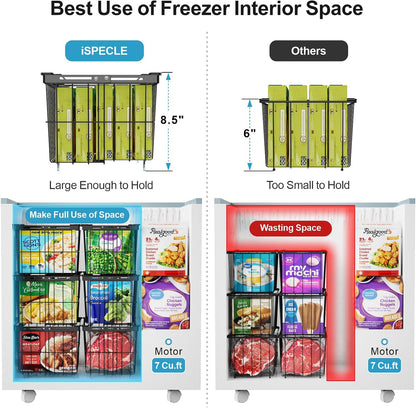 iSPECLE Chest Freezer Organizer - Adjustable Width & Extra Depth, 3 Pack | For 5-7 Cu Ft Chest Freezers, Stackable Large Freezer Organizer Bins, Easy Food Access & Organization, No Wasted Space, White