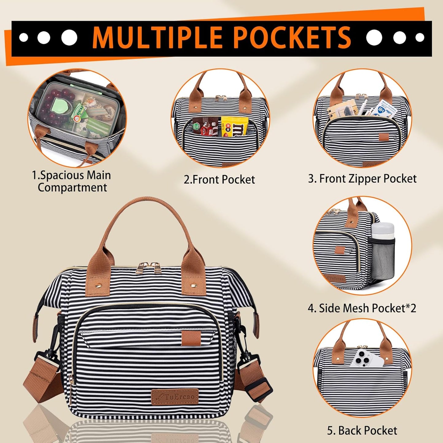 TuErCao Small Lunch Bag Lightweight Insulated Lunch Box for Women Work Portable Soft Cooler for Picnic Travel Road Trips, Loncheras para Mujer, Black