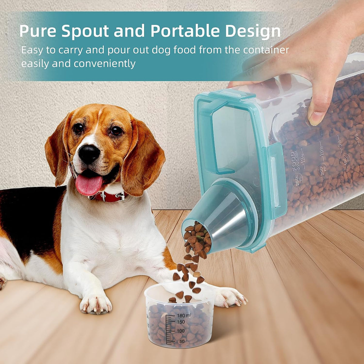 LEAWALK Airtight Small Cat Dog Pet Food Storage Containers BPA Free, with Large Pour Spout/1 Measuring Cup/ 4 Safety Locks and Double-layer Silicone Strip (Olive Gray x 2, 3L-2pack)