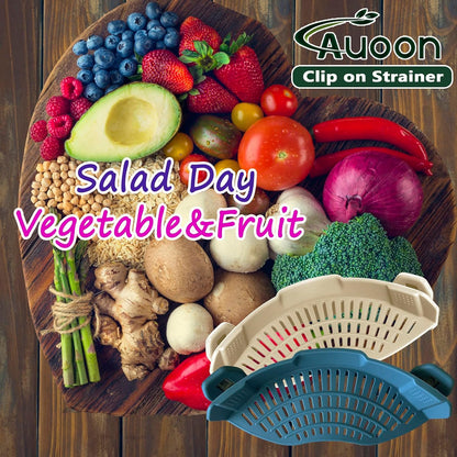 AUOON Clip On Strainer Silicone for All Pots and Pans, Pasta Strainer Clip on Food Strainer for Meat Vegetables Fruit Silicone Kitchen Colander