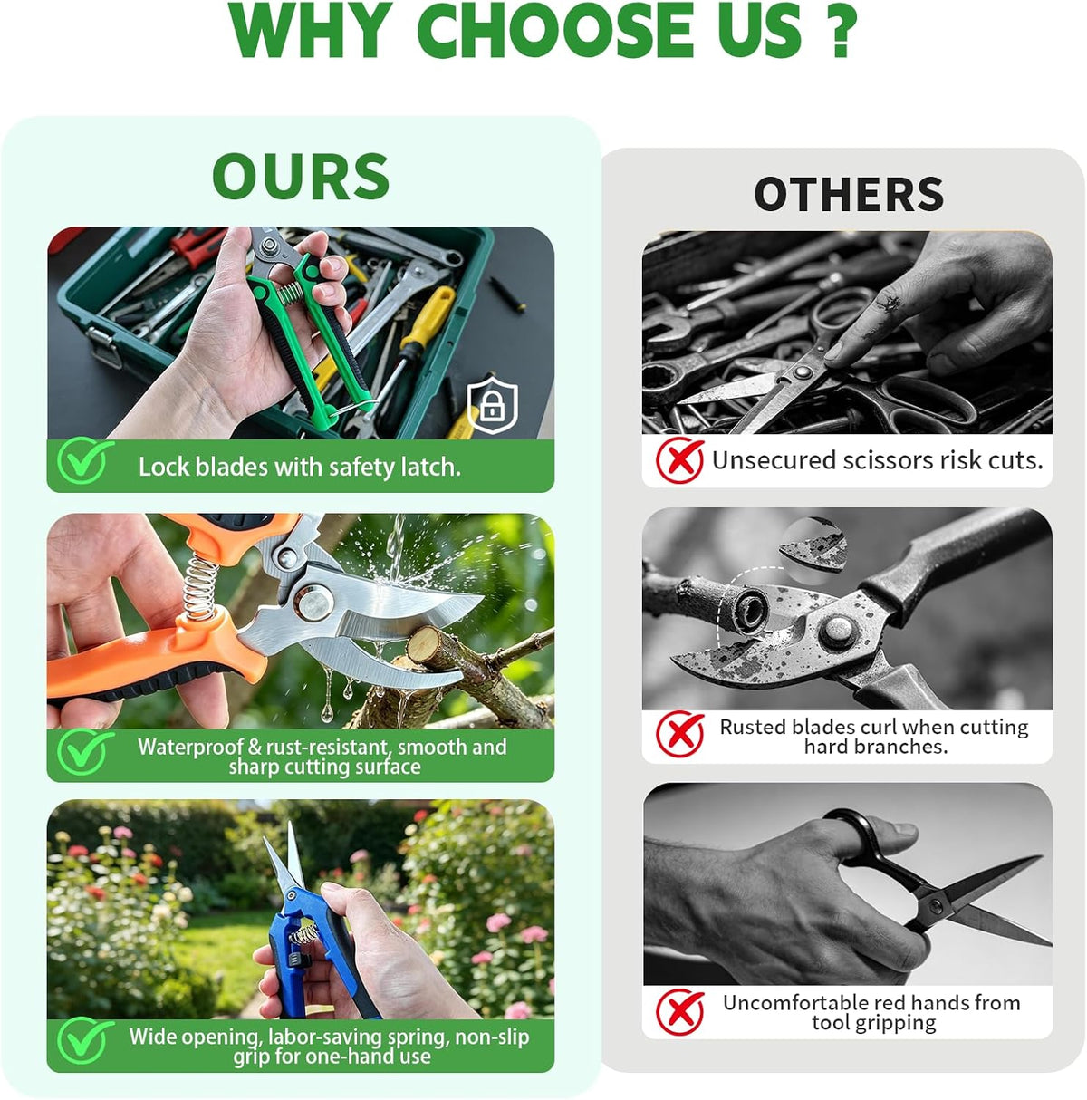 HoMaNa 4 Pack Garden Shears Pruning Set, Stainless Steel Multi-Blade