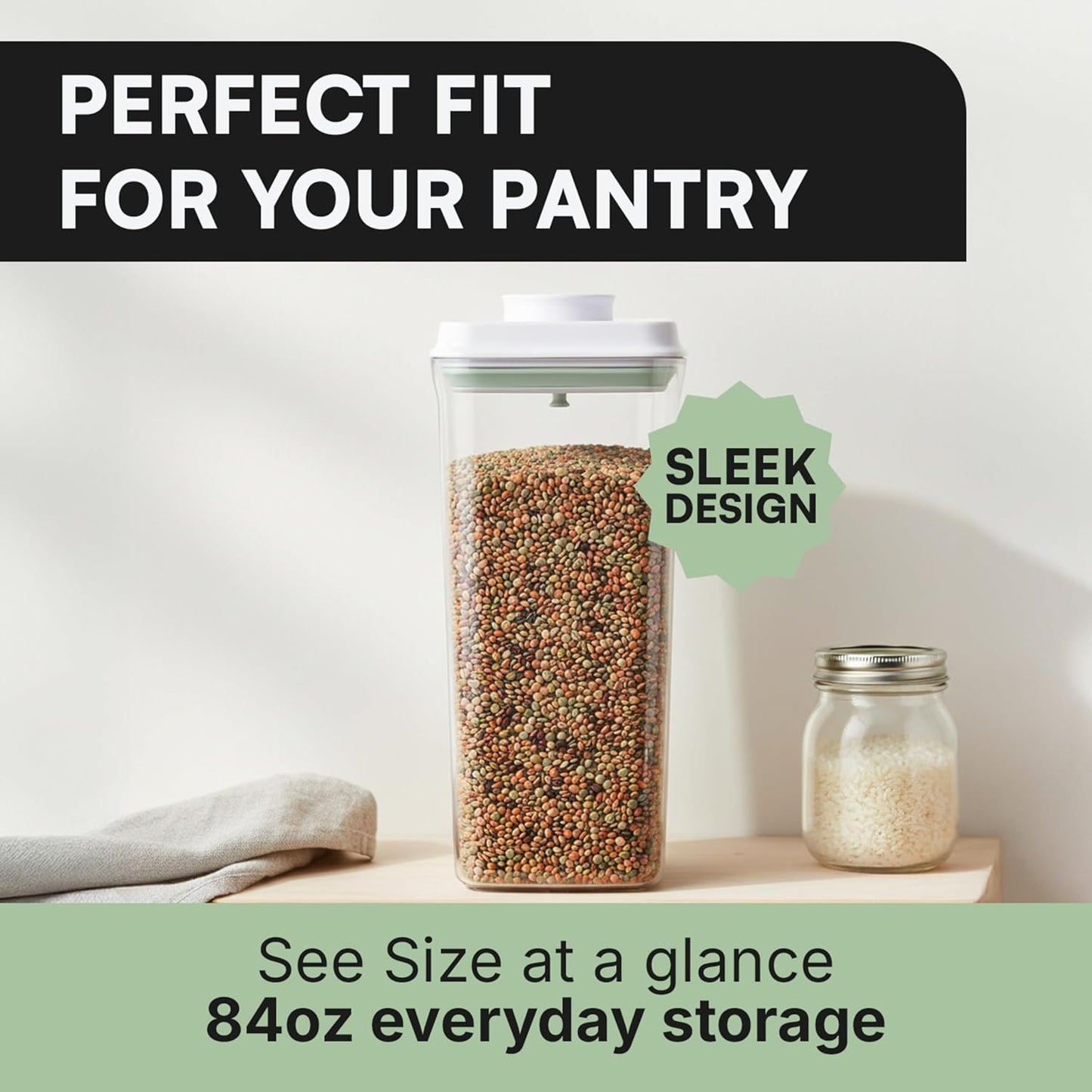 Bop Top Airtight Food Storage Containers with Lid 2 Cups / 16 oz | Kitchen Canister Sets | Air Tight Pantry Container | Pop Top Dry Food Storage Containers for Snacks, Sugar, Flour, Baking, Pasta