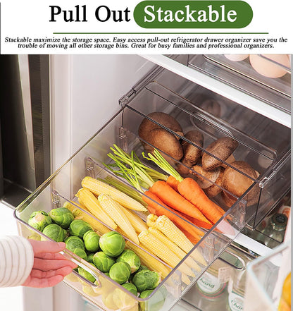 bealy 2 Pack Refrigerator Organizers and Storage, Stackable Clear Pull out Drawer Organizer Bins, BPA-Free Fridge Organizer and Storage for Fruit, Produce, Drink, Snack and Food Storage Containers