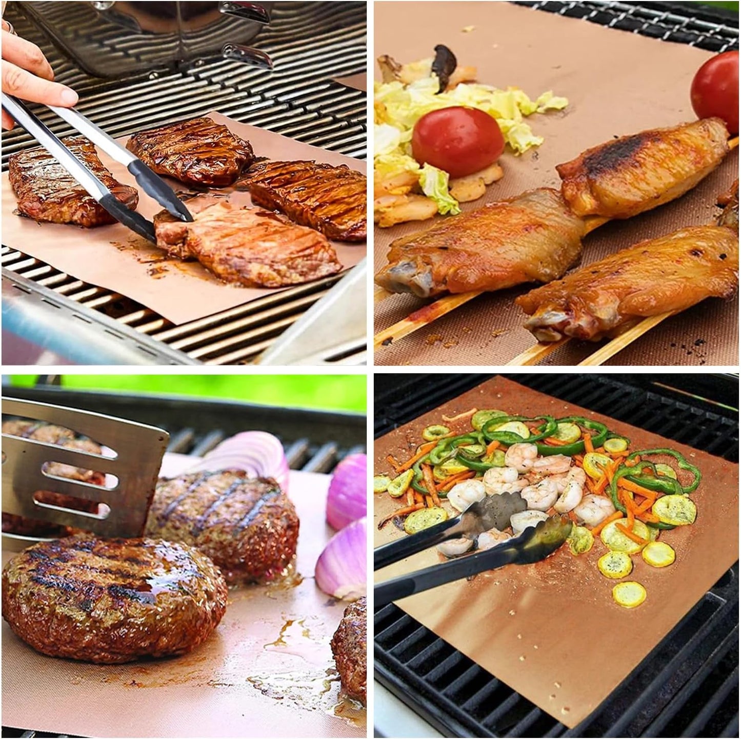 Grill Mat Set of 6-100% Non-Stick Reusable Mats for Gas, Charcoal or Electric Grills - Easy to Clean - 15.75 x 13-Inch, Black