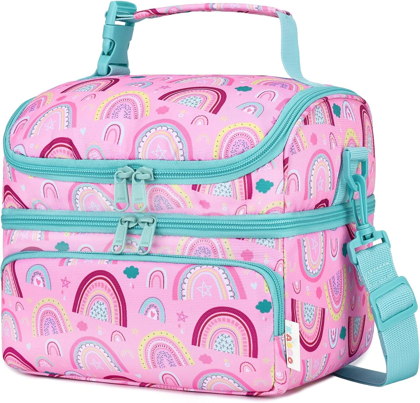 Kasqo Lunch Bag Kids, Dual Compartment Insulated Cooler Bag 7.5L Girls Boys Toddler Lunch Box Containers for Daycare School Kindergarten Travel Ombre Butterfly