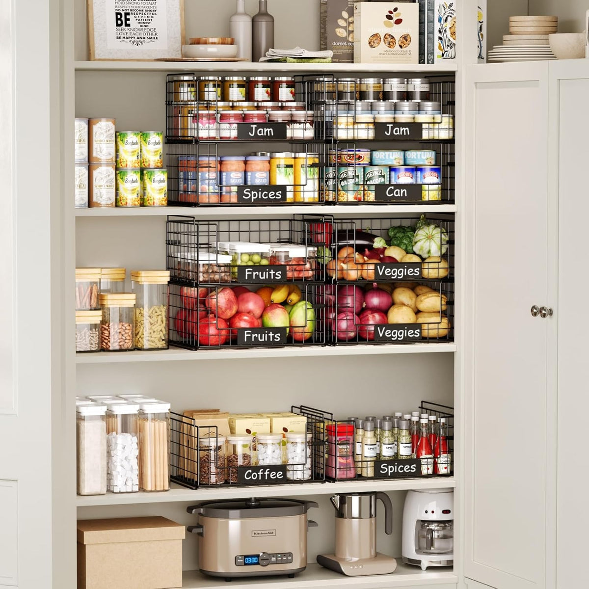 JKsmart 8-Tier Stackable Wire Basket, Can Organizer for Pantry Kitchen, XXL Metal Storage Shelves with Dividers & Handles, Easy Assembly Space Saving Storage Bins for Snacks Fruits Veggies