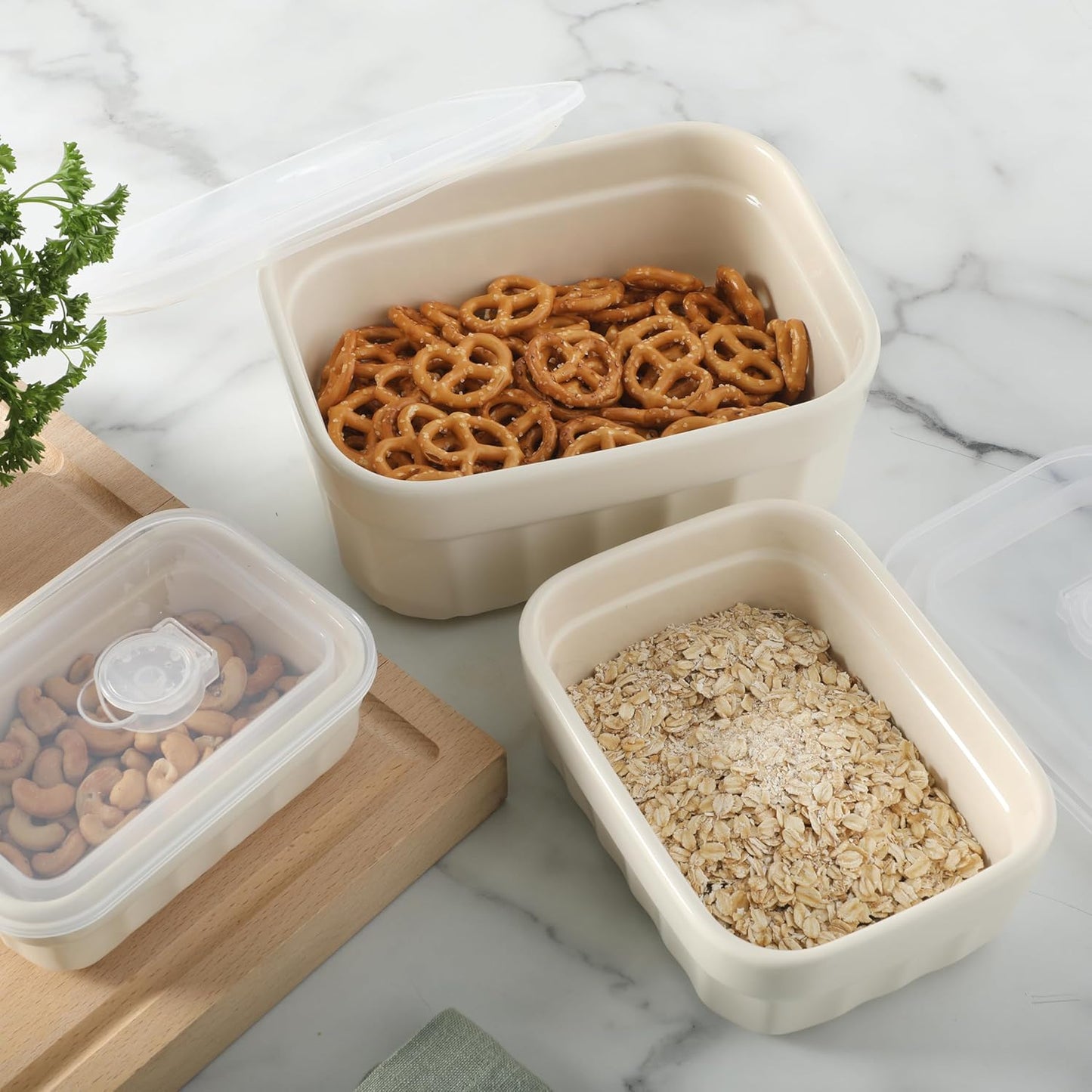 Martha Stewart Shadowbrook 5-Piece Borosilicate Glass Storage Container Set – Airtight Locking Lids, 21.6 oz Meal Prep, Leftover & Lunch Containers, Microwave, Oven & Dishwasher Safe