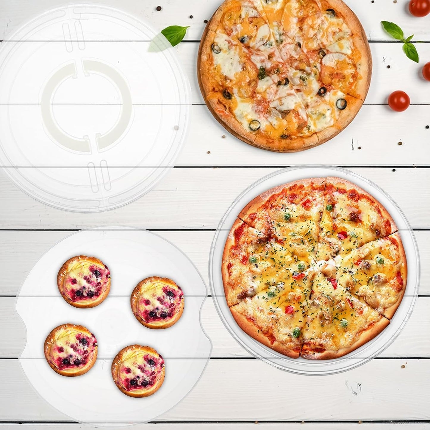 2 Pcs Clear Pie Containers With Lids and Handle, Round Plastic Pie Carrier Reusable Leftover Pizza Storage Container Box Double-Layer Food Tray with Cover for Cake Cookies Cheesecake Pastry
