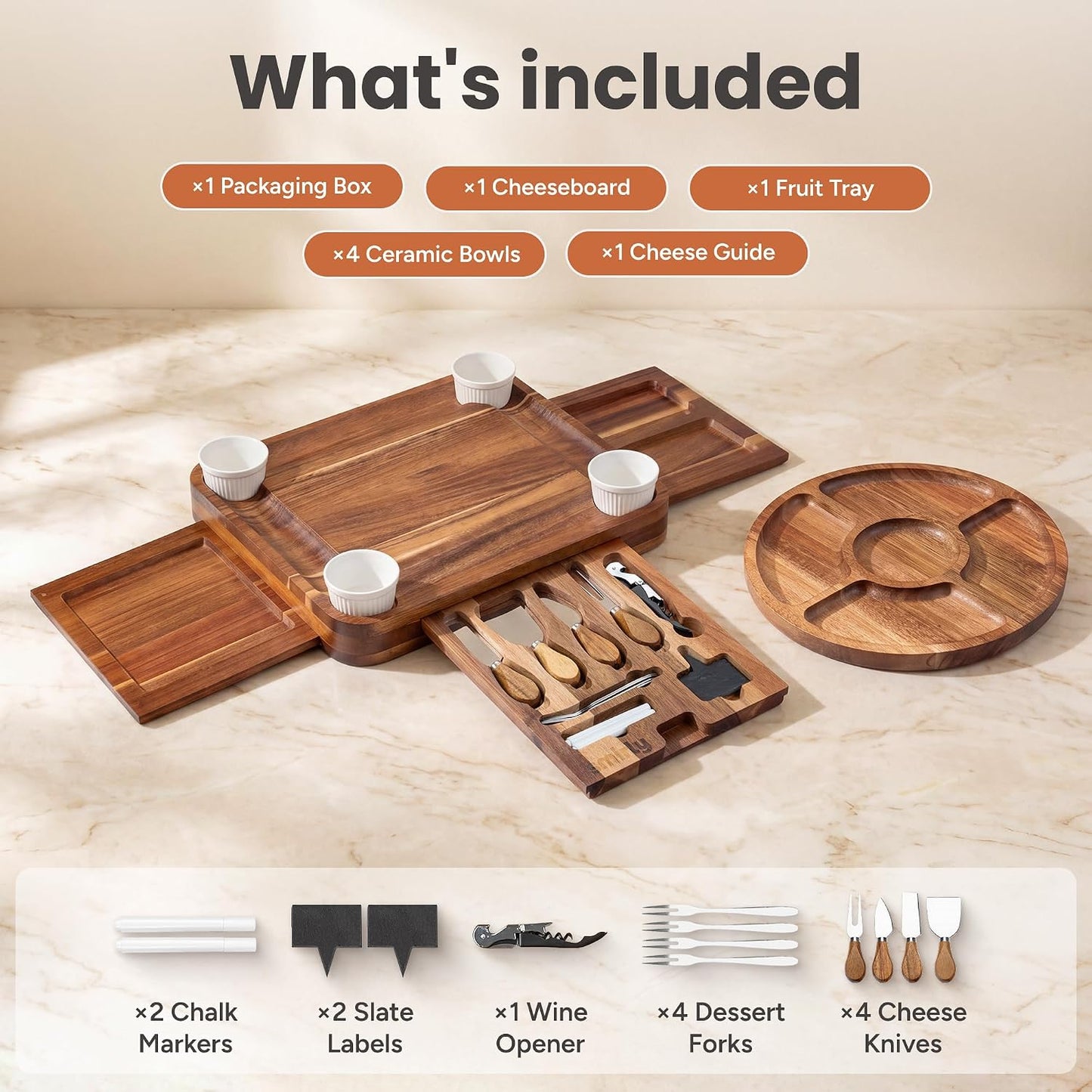 SMIRLY Charcuterie Boards Set - Large Bamboo Cheese Board Set - House Warming Gifts New Home, Wedding Gift for Couple, Bridal Shower Gift, Birthday Gifts for Women