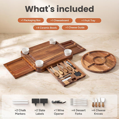 SMIRLY Charcuterie Boards Set - Large Bamboo Cheese Board Set - House Warming Gifts New Home, Wedding Gift for Couple, Bridal Shower Gift, Birthday Gifts for Women