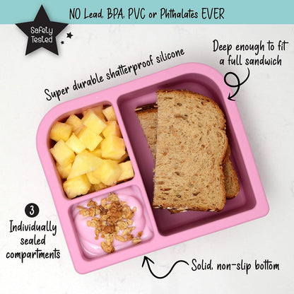PrimaStella Unbreakable Silicone Lunch Box for Kids and Adults - Divided Leak Proof Bento Box (Slate Blue)