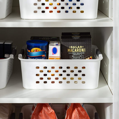 IRIS USA Plastic Storage Baskets, 6-Pack, Made in USA, Shelf Baskets Small Baskets Organizing Bins for Pantry Countertops Closet Shelves Laundry Room Office, Multi-Purpose, Nestable, Easy Carry, Black