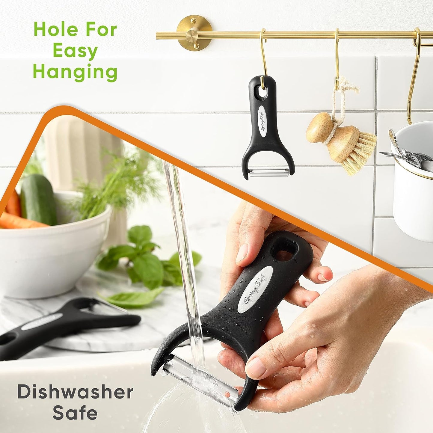 Spring Chef Vegetable Peelers for Kitchen - Stainless Steel Swivel, Y & Julienne Peelers, Potato Peelers with Soft Grip Handles, Kitchen Utensils Set of 3 for Fruits, Veggies, Apples, Carrots