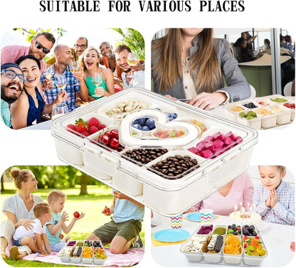 6-Compartment Snackle Snack Bowl with Lid-Microwave & Dishwasher Safe Divided Serving Bowl for Fruit,Veggies & Snacks-Portable Snack Organizer for Picnics,Road Trips & Parties (1 pcs 6 Compartment)