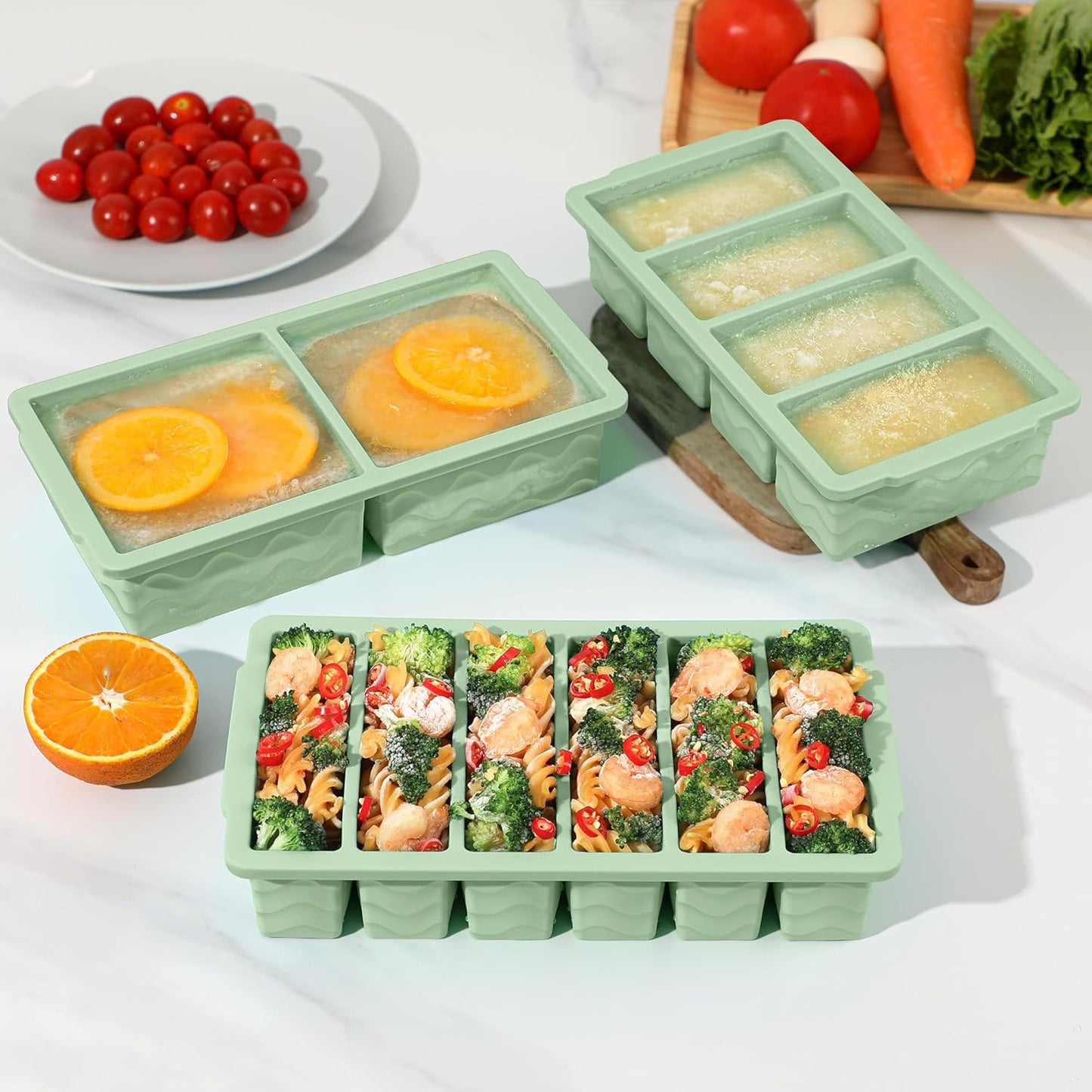 3-Pack Silicone Freezer Trays with Lid,2 Large 2-Cup(500ml)&4 Medium 1-Cup(250ml)&6 Small 1/2-Cup(125ml) Soup Freezer Container Molds,Ice Cube Tray For Meal Prep&Freezing Soup,Stews,Sauces
