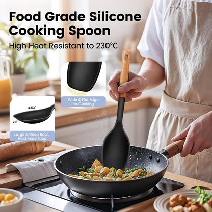 Large Silicone Cooking Spoons Set, 2 Pcs Heat Resistant Serving Spoon, Multifunction Nonstick Spatula Spoon, Kitchen Cucharras de Silicona for Mixing, Stiring, Basting, Scooping, Scraping