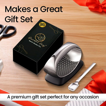 Gourmet Easy Stainless Steel Garlic Press Rocker with Eject Base & Scraper