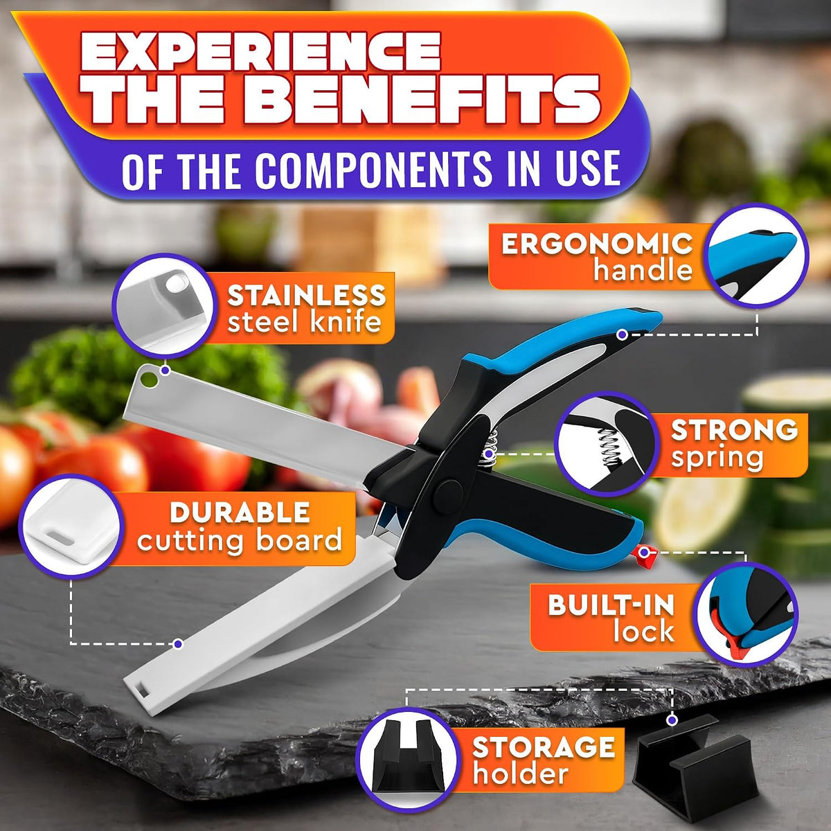 2 in 1 Kitchen Scissors for Food with Knife Sharpener (Grey)