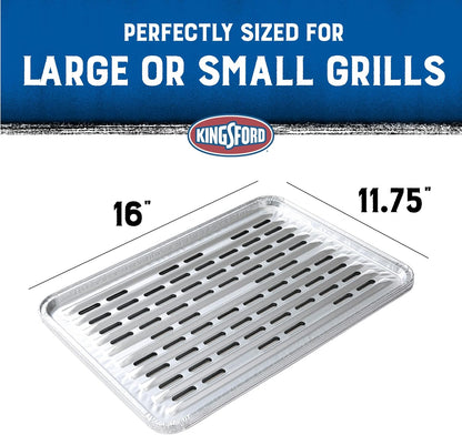 Kingsford Extra Tough Aluminum Grill Liners, Disposable Foil Grill Toppers for Outdoor Grills, Helps Keep Food and Sauce from Falling Through Grates, 16 x 11.75 in, 14 Count