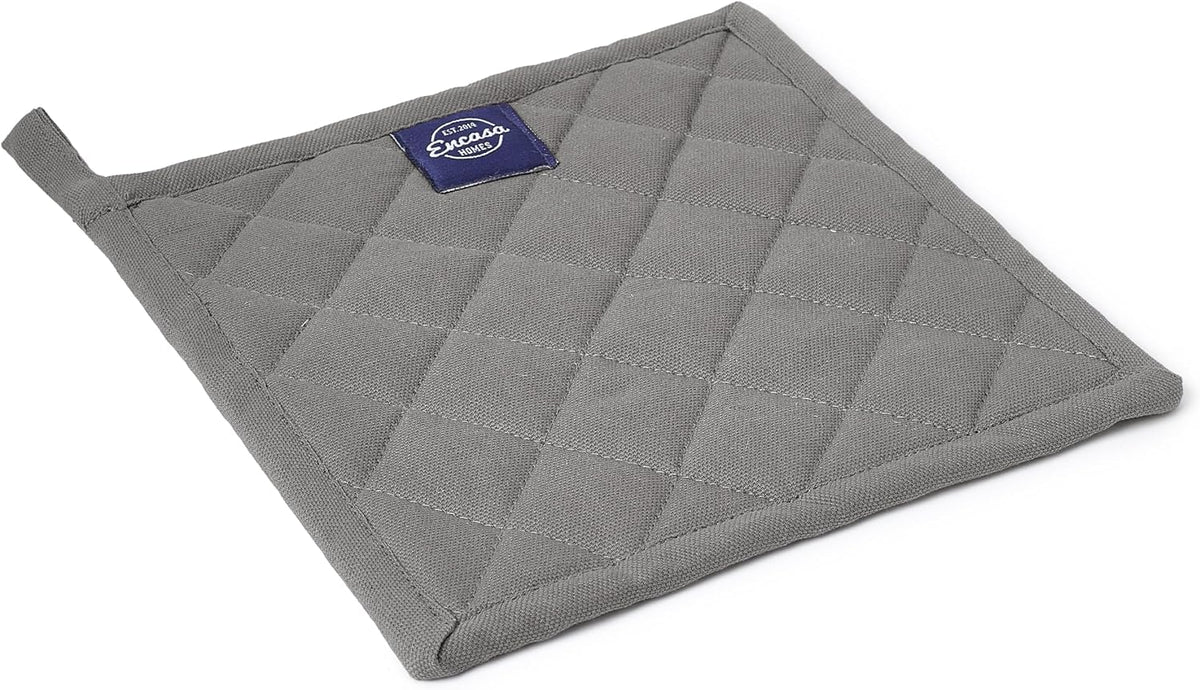 Encasa XO Pot Holders, Quilted Kitchen Hot Pads 8"x8" Black