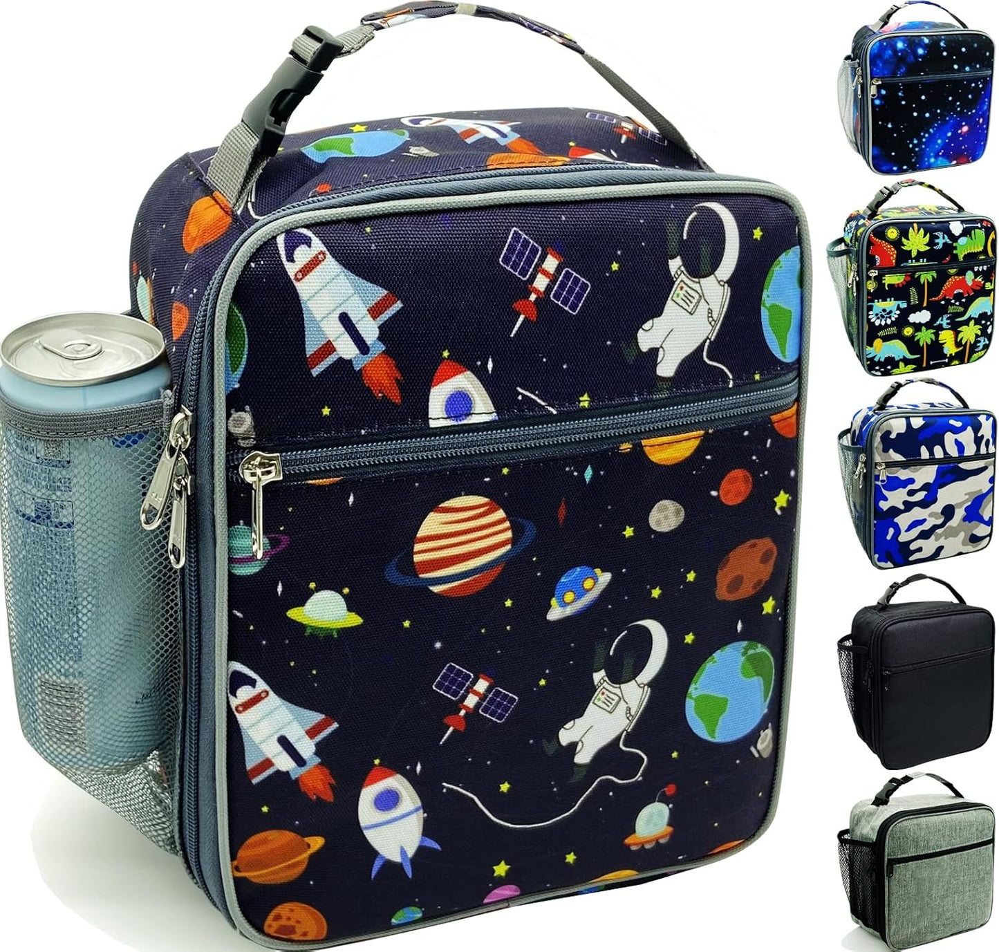 Kulle Astronaut Lunch Box for Boys, Insulated Kids Lunch Bag with Freezable Compartment, Thermal Reusable Lunchbox for School, Outdoor, Daycare - Space Theme Design
