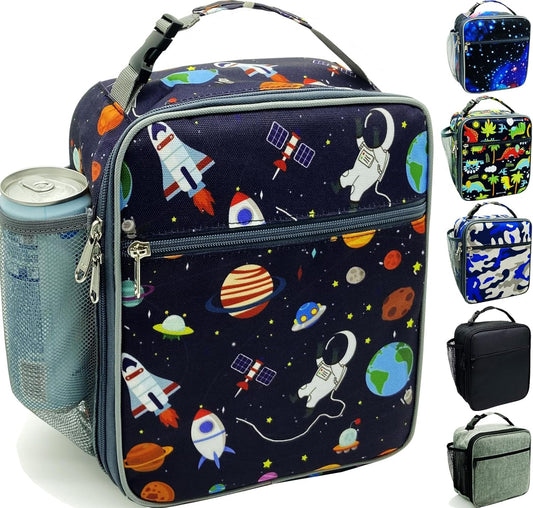 Kulle Astronaut Lunch Box for Boys, Insulated Kids Lunch Bag with Freezable Compartment, Thermal Reusable Lunchbox for School, Outdoor, Daycare - Space Theme Design