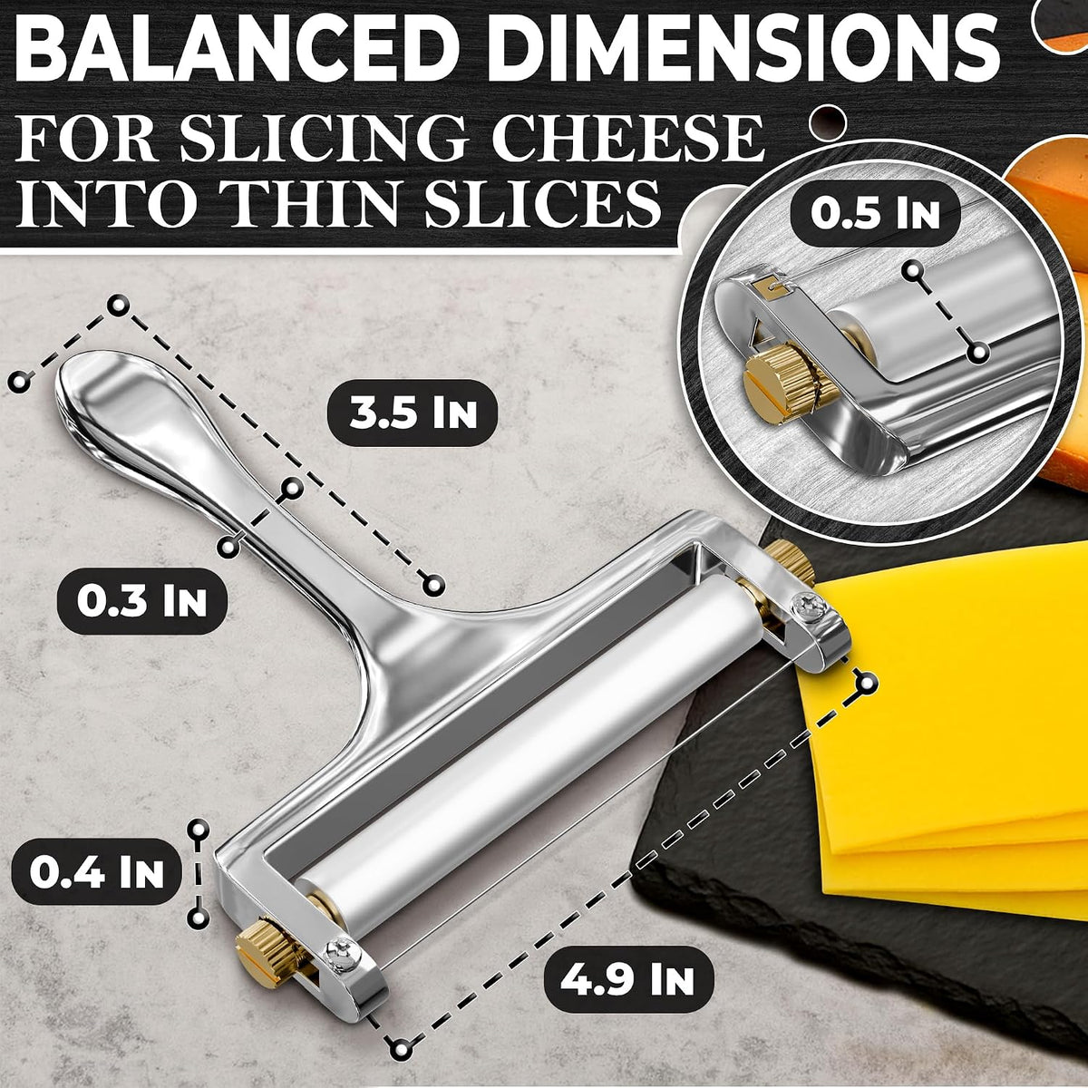 Handheld Wire Cheese Slicer with 2 Extra Wires, Thickness Adjuster