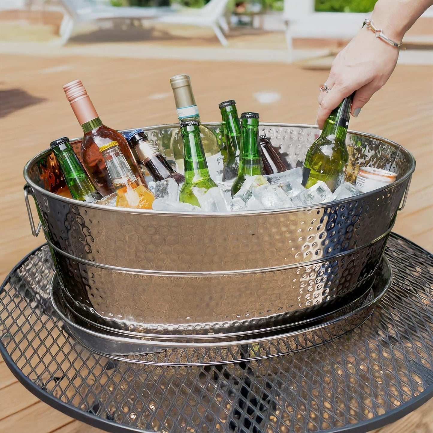 BREKX Aspen Heavy-Duty Oval Stainless Steel Drink Cooler for Parties - Metal Large Ice Bucket for Drinks, 25-Quart (30-Bottle) Large Cooler Ice Container for Parties