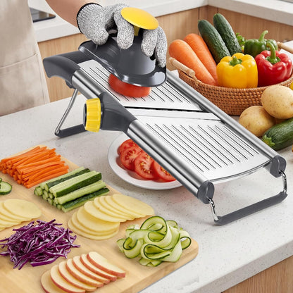 Masthome Adjustable Mandoline Slicer, Thin to 9mm Slice, 4.5mm & 9mm Julienne - Vegetable Cutter for Potato Carrot Onion - Stainless Steel - with Glove & Brush (Red)