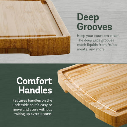 Bamboo Cutting Board Set of 4, Large Cutting Boards for Kitchen, Wood Cutting Board with Juice Groove Side Handles, Wooden Cutting Board for Kitchen, Meat Chopping Board Meal Prep, Serving Charcuterie